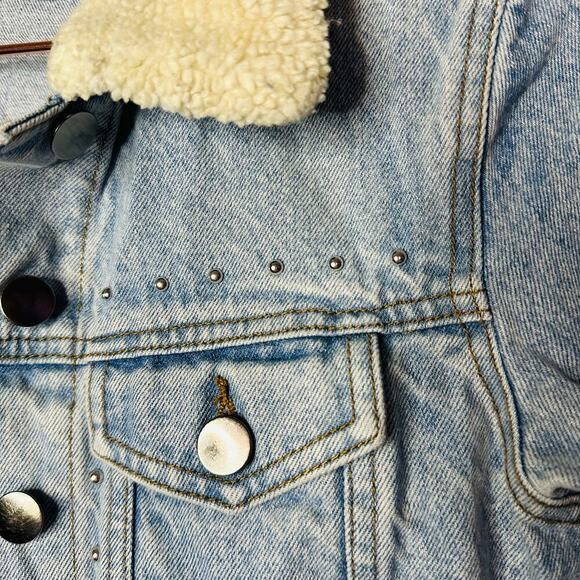 Rebecca Minkoff Light Blue Faux Fur Collar Clark Studded Denim Jacket Size XS - Picture 7 of 13